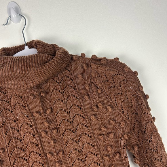 Tularosa Brown Maple Cable Knit Knot Turtle Meck Sweater Size XS - Picture 4 of 6